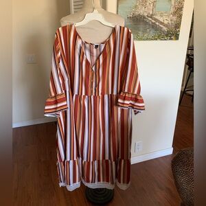 SHEIN plus size  Dress with Multicolor Stripes, and 3/4 sleeves with ruffle